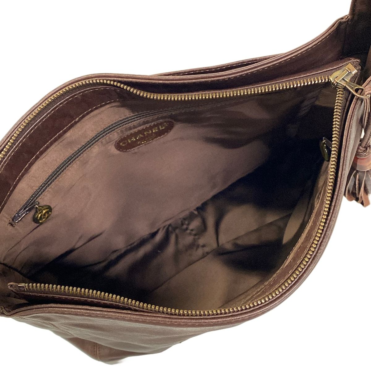 Chanel Shoulder Bag Dark Brown Tassel Lambskin — view 8