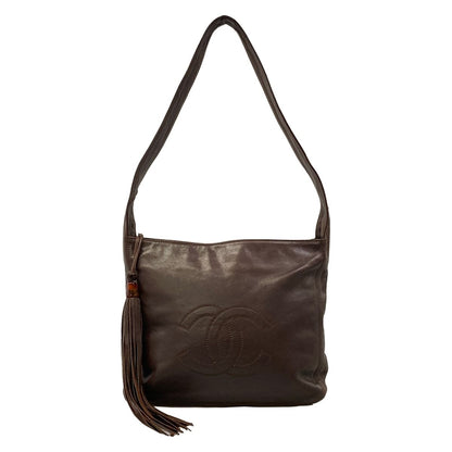 Chanel Shoulder Bag Dark Brown Tassel Lambskin