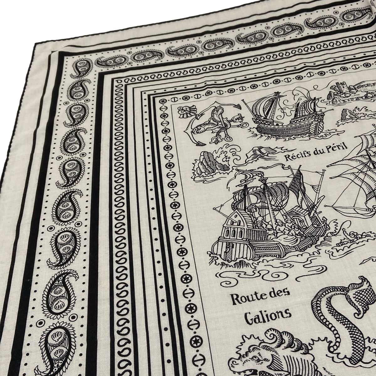 Hermes Shawl Carre Geant 140 White Black Tattoos Marins Bandana Cashmere Silk — view 5