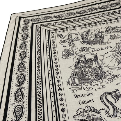 Hermes Shawl Carre Geant 140 White Black Tattoos Marins Bandana Cashmere Silk — view 5