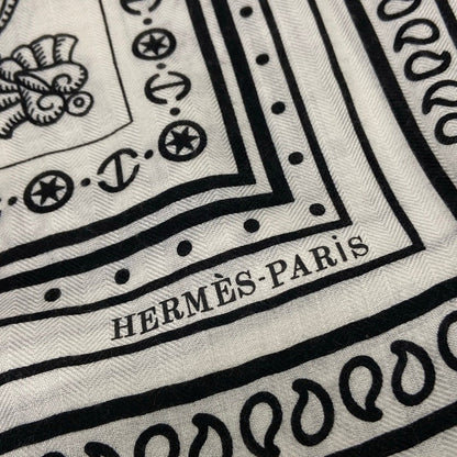 Hermes Shawl Carre Geant 140 White Black Tattoos Marins Bandana Cashmere Silk — view 2