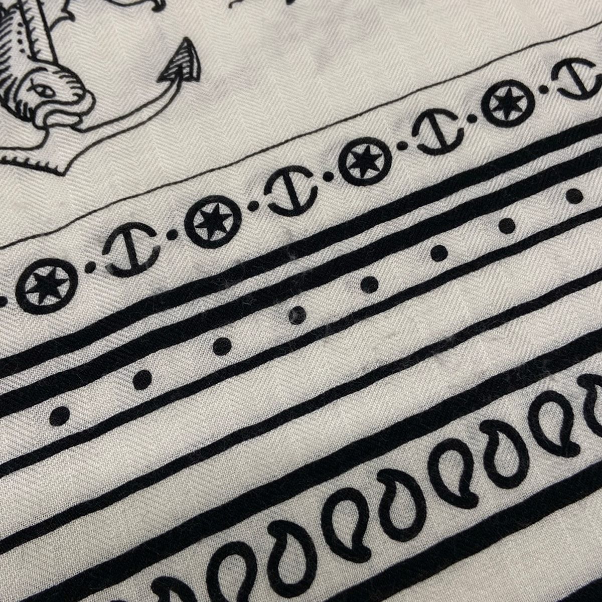 Hermes Shawl Carre Geant 140 White Black Tattoos Marins Bandana Cashmere Silk — view 7