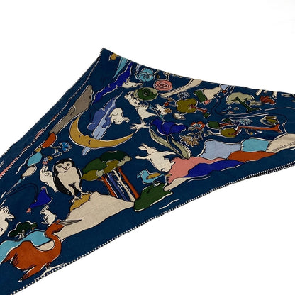 Hermes Shawl Triangle Jean Blue Petrol Natural Green Thousand and One Rabbit — view 7