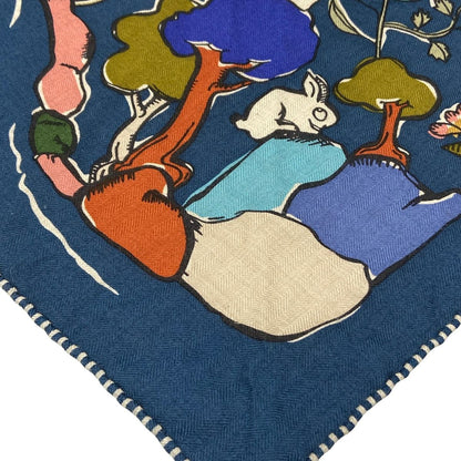 Hermes Shawl Triangle Jean Blue Petrol Natural Green Thousand and One Rabbit — view 4