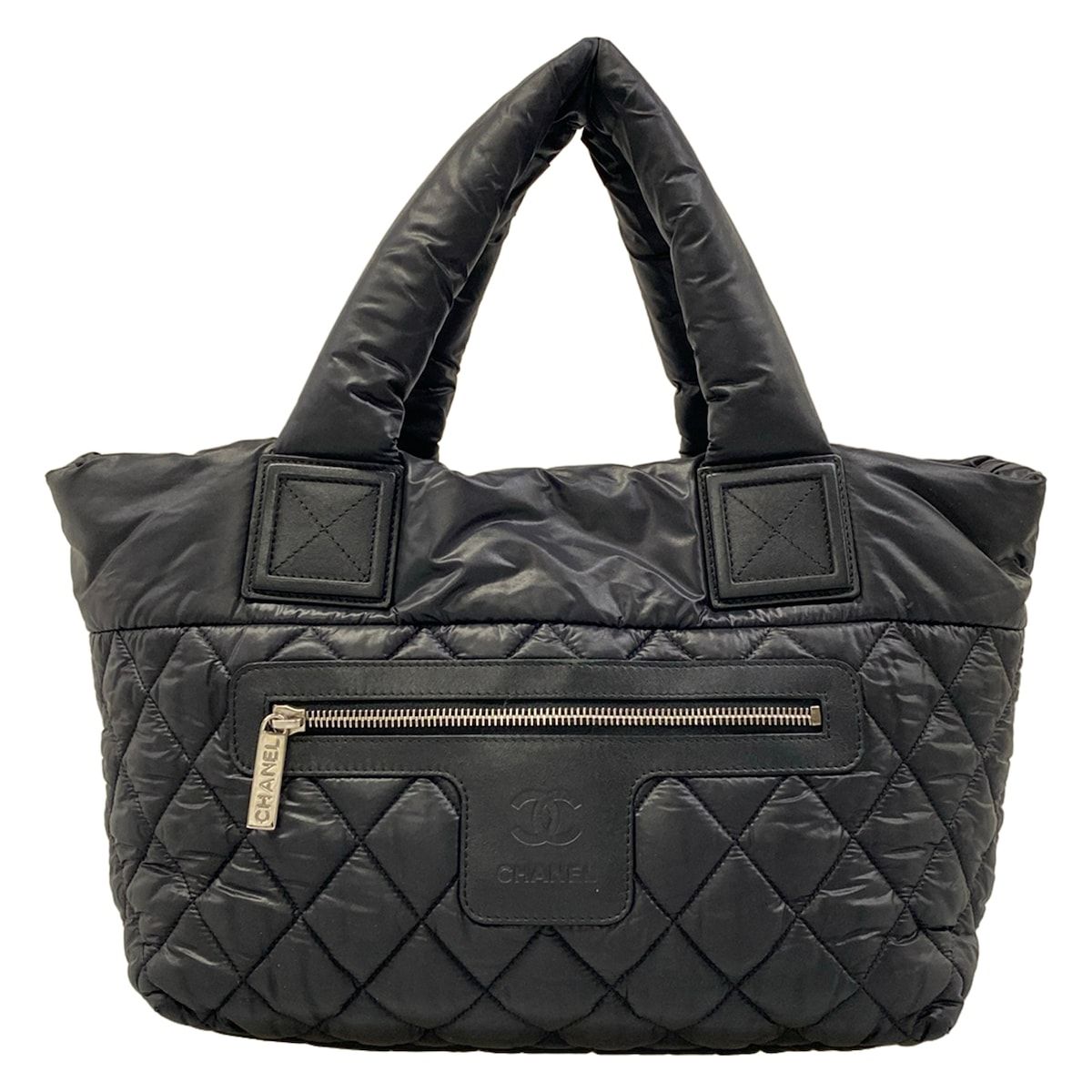 Chanel Tote Bag Coco Cocoon PM Black Silver Leather