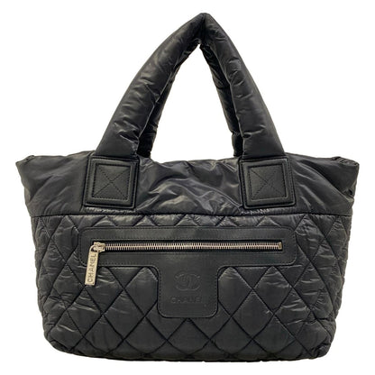 Chanel Tote Bag Coco Cocoon PM Black Silver Leather