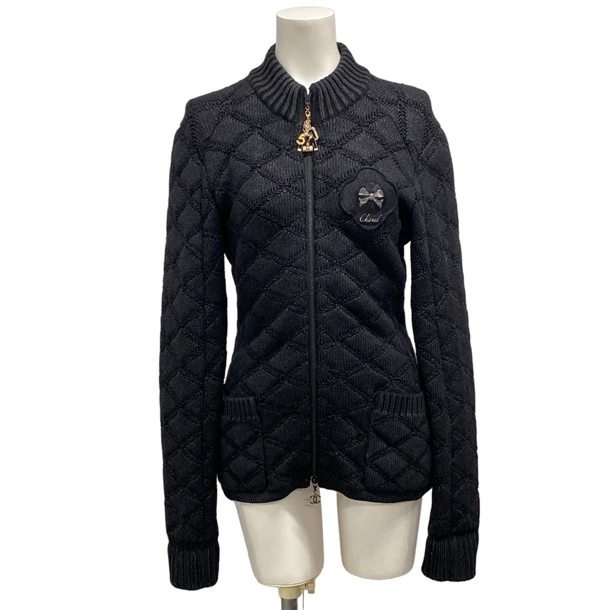 Chanel Jacket S Black Knit Ribbon Fall Winter Wool 34