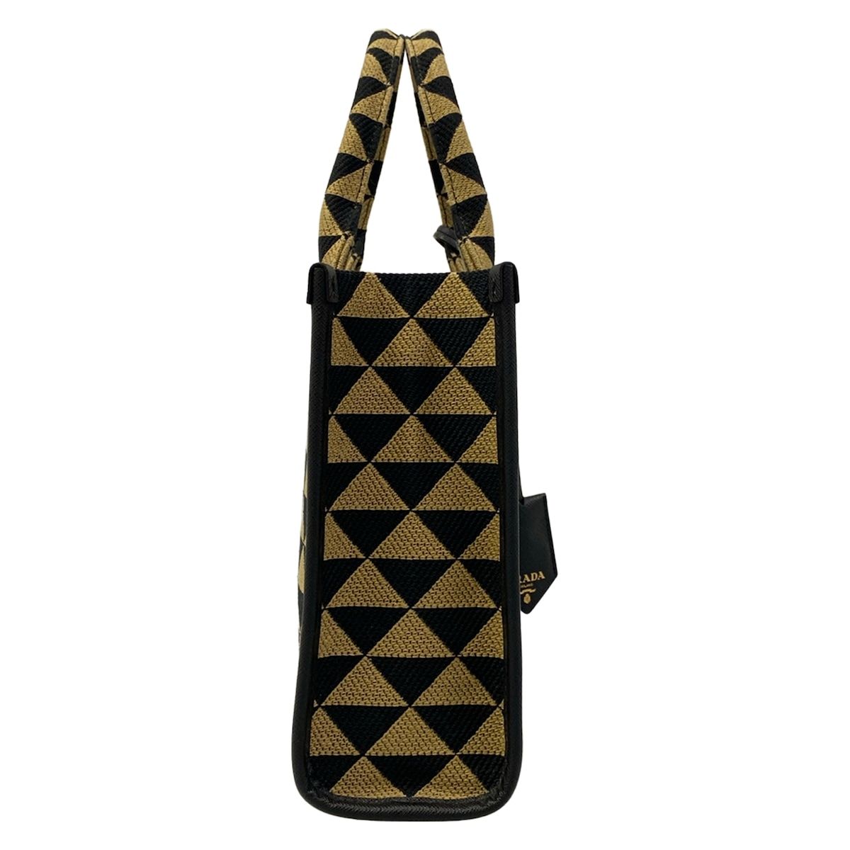 Prada Tote Bag Symbol Embroidery Fabric Small Beige Black — view 2