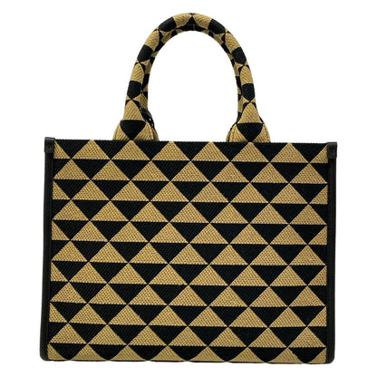 Prada Tote Bag Symbol Embroidery Fabric Small Beige Black — view 3