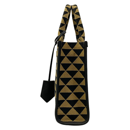 Prada Tote Bag Symbol Embroidery Fabric Small Beige Black — view 4