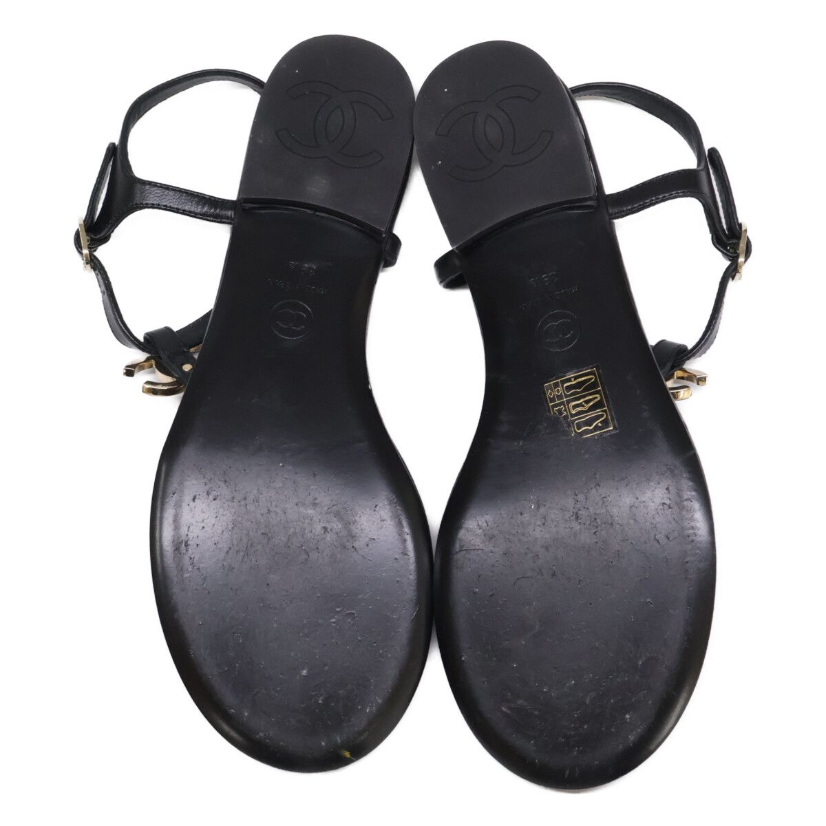 Chanel CC Logo Leather Ankle Strap Thong Sandals — view 7