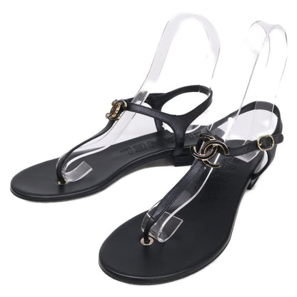 Chanel CC Logo Leather Ankle Strap Thong Sandals