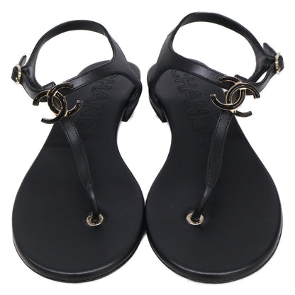 Chanel CC Logo Leather Ankle Strap Thong Sandals — view 2