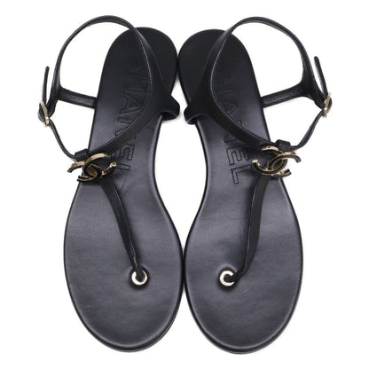 Chanel CC Logo Leather Ankle Strap Thong Sandals — view 6