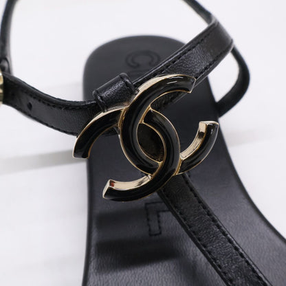 Chanel CC Logo Leather Ankle Strap Thong Sandals — view 8