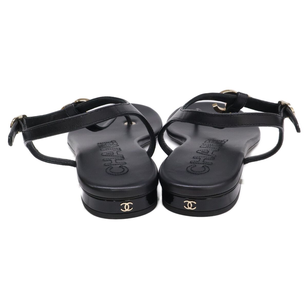Chanel CC Logo Leather Ankle Strap Thong Sandals — view 4