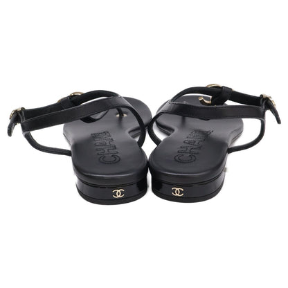 Chanel CC Logo Leather Ankle Strap Thong Sandals — view 4