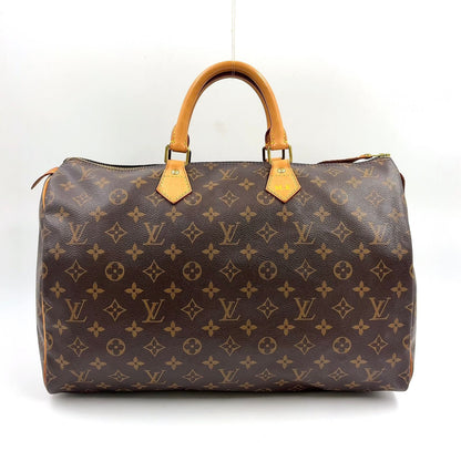 Louis Vuitton Speedy 40 Monogram Initial Leather Brown Handbag Gold