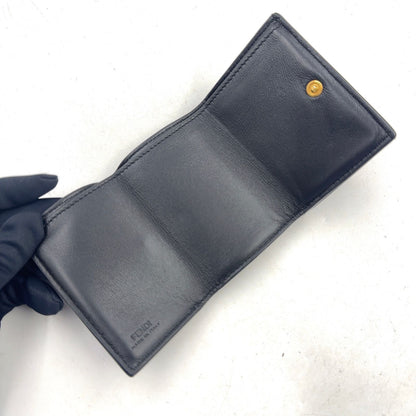 Fendi Baguette Micro FF Embossed Nappa Leather Black Trifold Wallet Gold — view 3