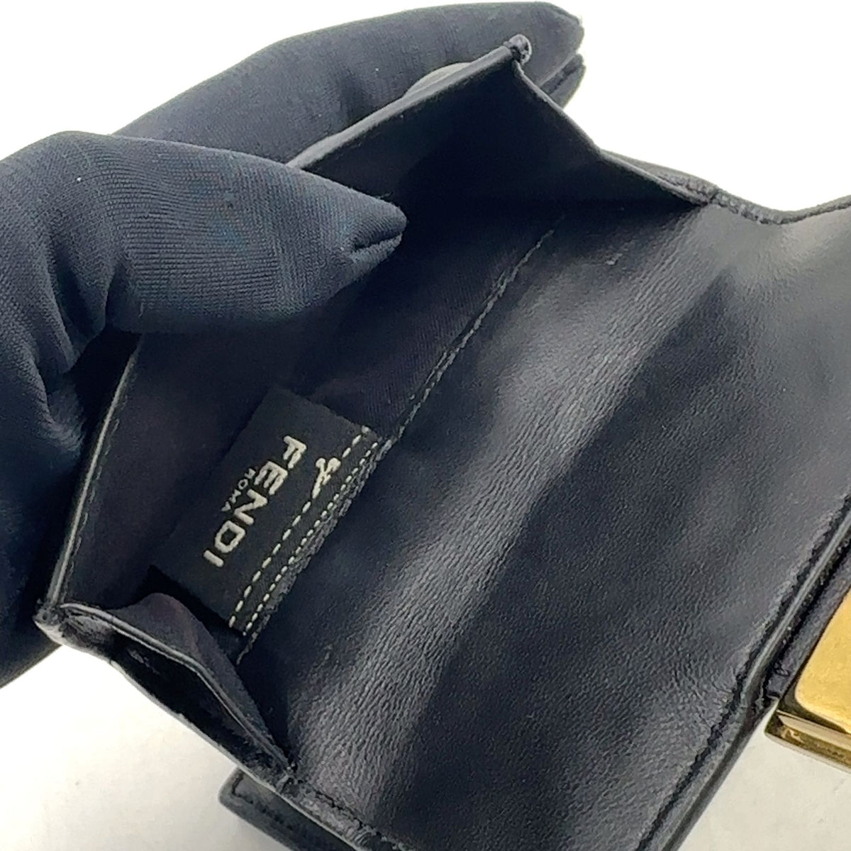 Fendi Baguette Micro FF Embossed Nappa Leather Black Trifold Wallet Gold — view 7