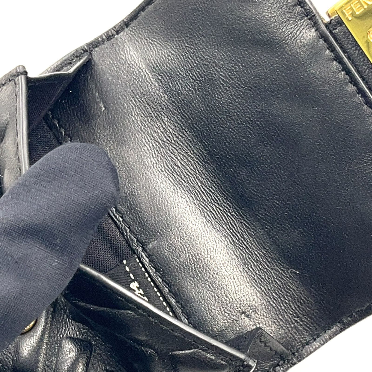Fendi Baguette Micro FF Embossed Nappa Leather Black Trifold Wallet Gold — view 8