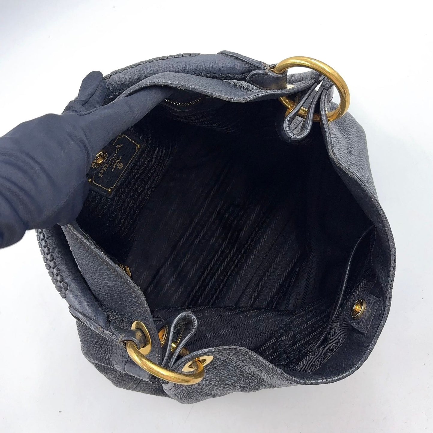 Prada Vitello Daino Leather Black Tote Bag Gold — view 3