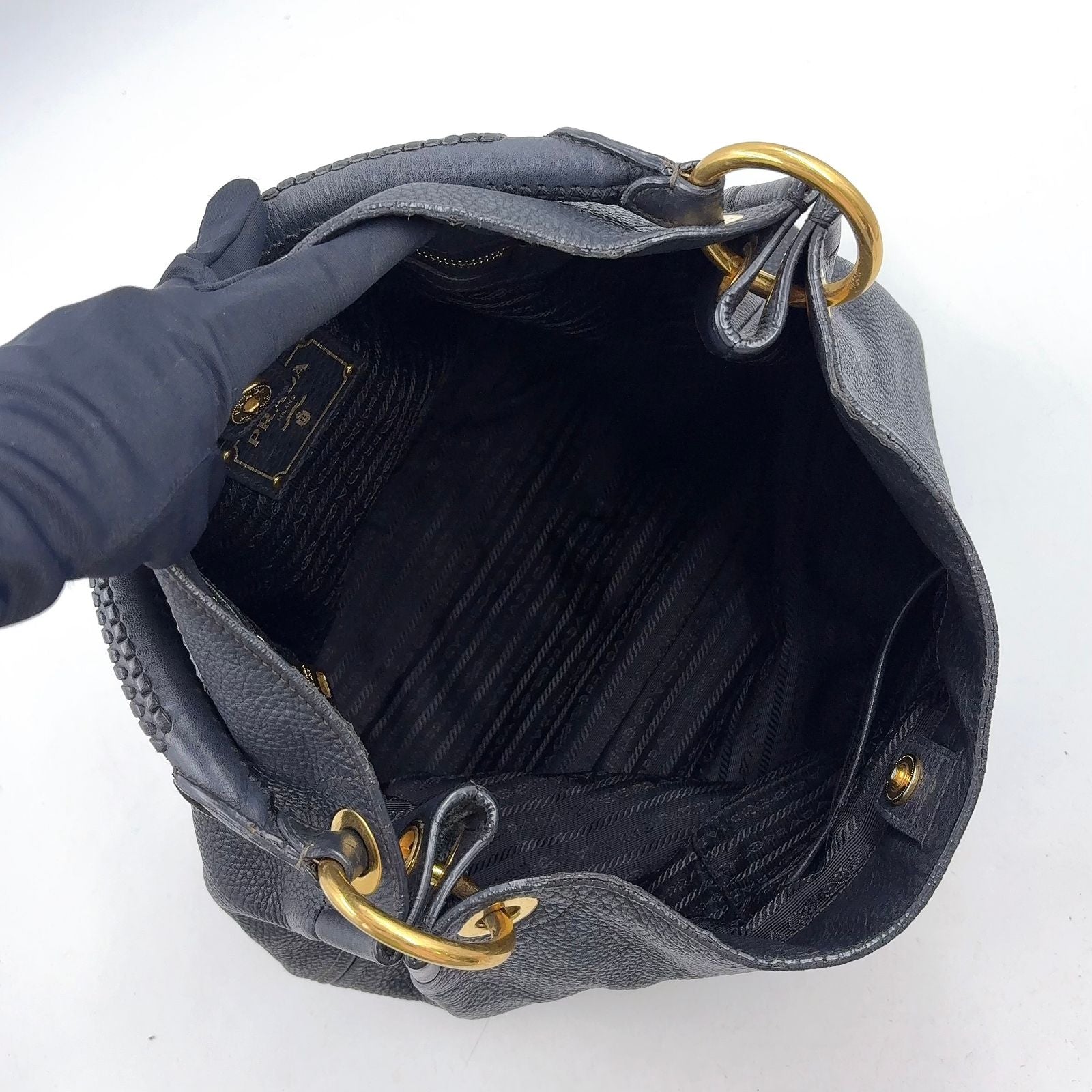 Prada Vitello Daino Leather Black Tote Bag Gold — view 3