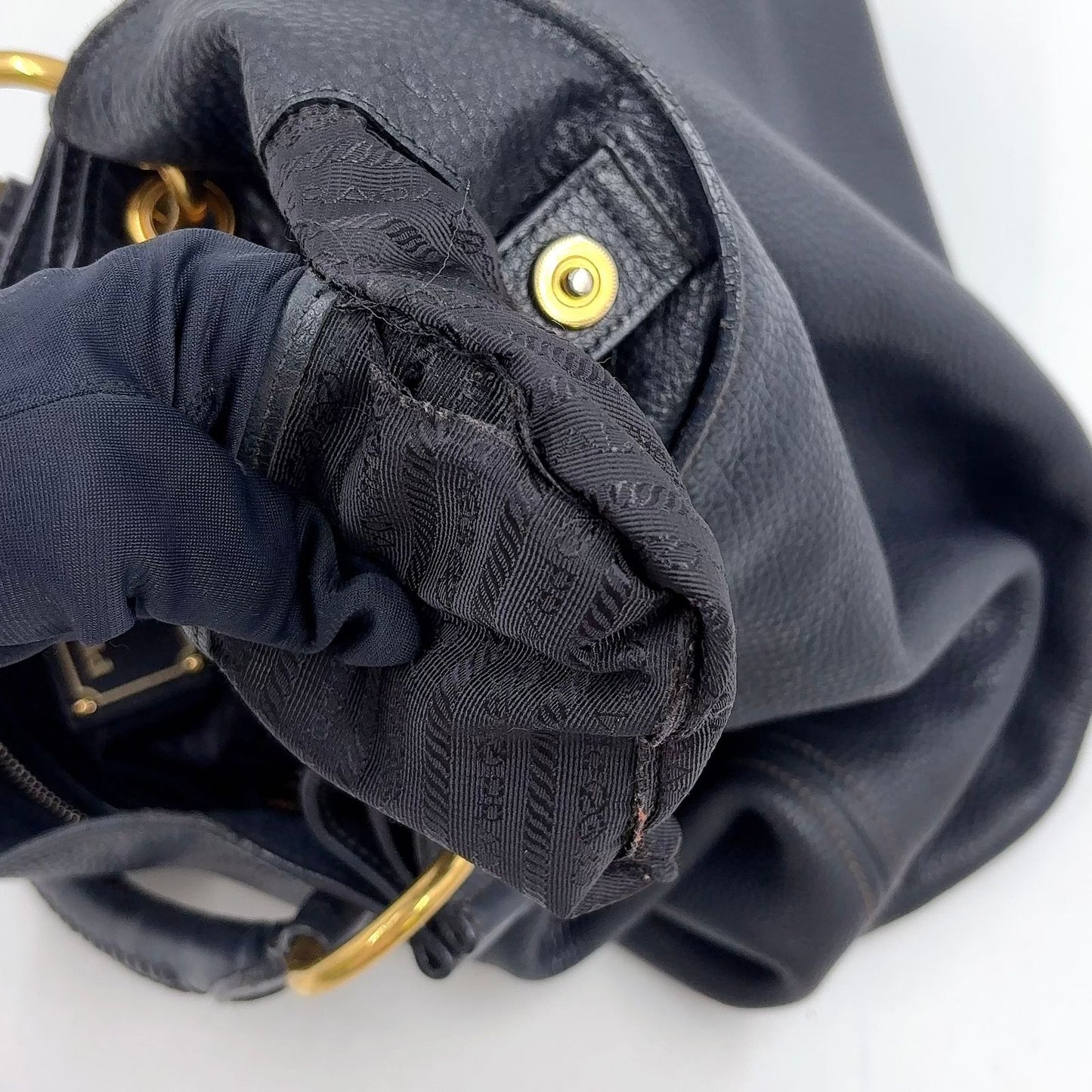 Prada Vitello Daino Leather Black Tote Bag Gold — view 6