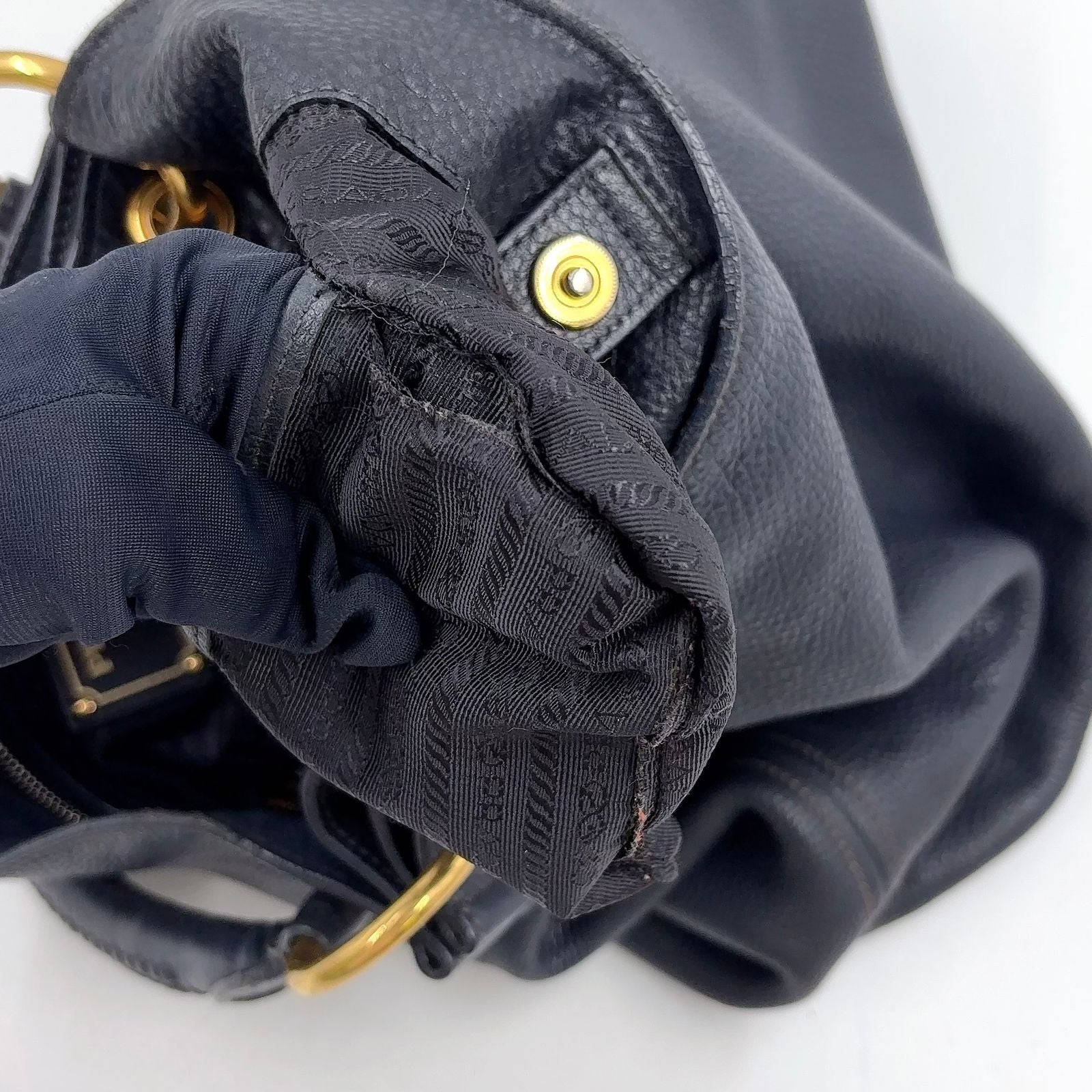 Prada Vitello Daino Leather Black Tote Bag Gold — view 6