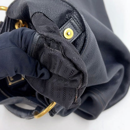 Prada Vitello Daino Leather Black Tote Bag Gold — view 6
