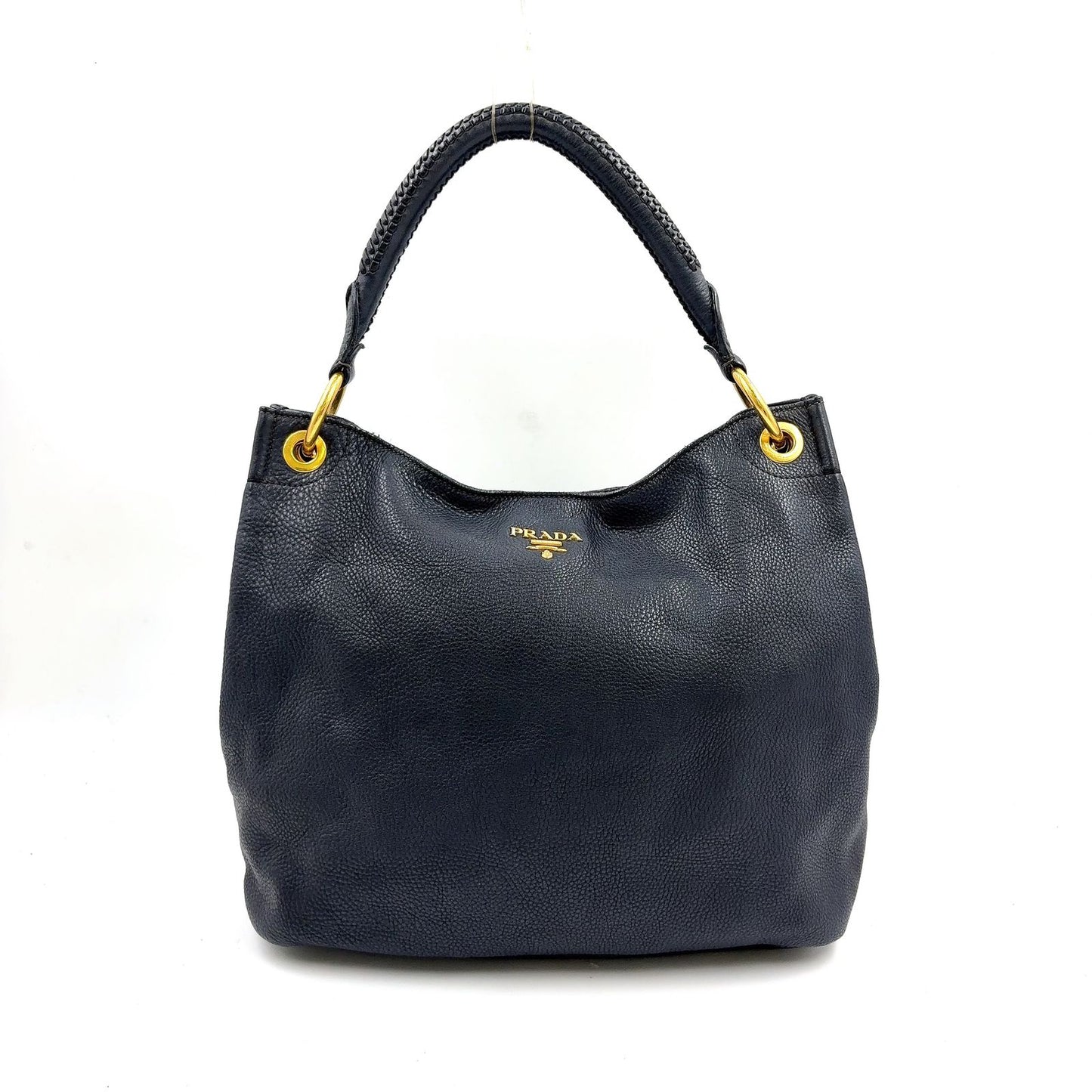 Prada Vitello Daino Leather Black Tote Bag Gold