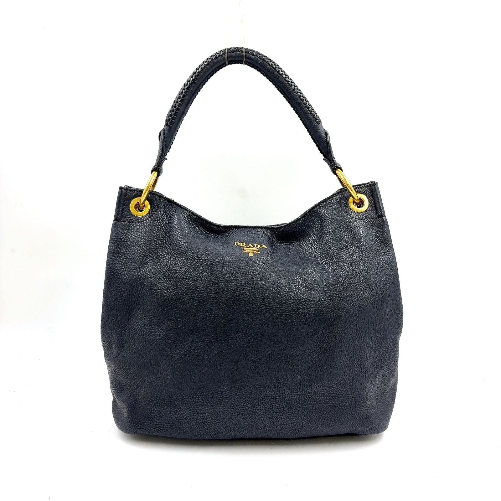 Prada Vitello Daino Leather Black Tote Bag Gold