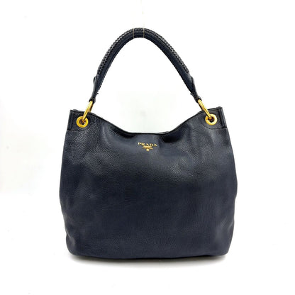 Prada Vitello Daino Leather Black Tote Bag Gold