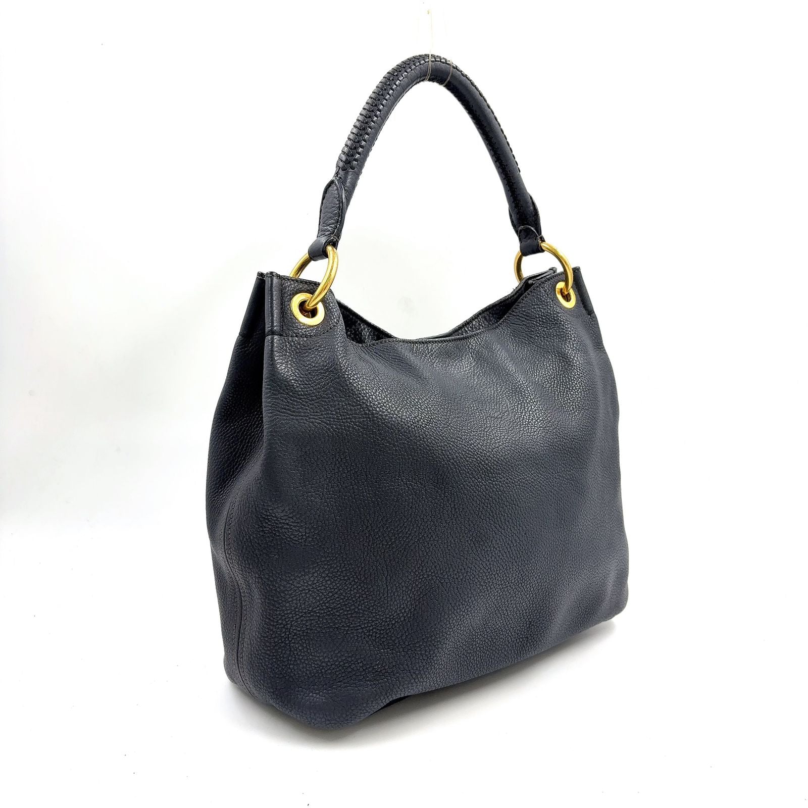 Prada Vitello Daino Leather Black Tote Bag Gold — view 2