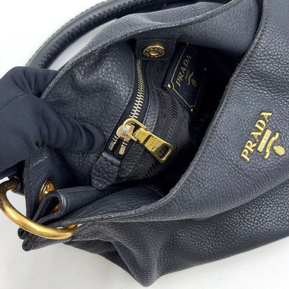 Prada Vitello Daino Leather Black Tote Bag Gold — view 5