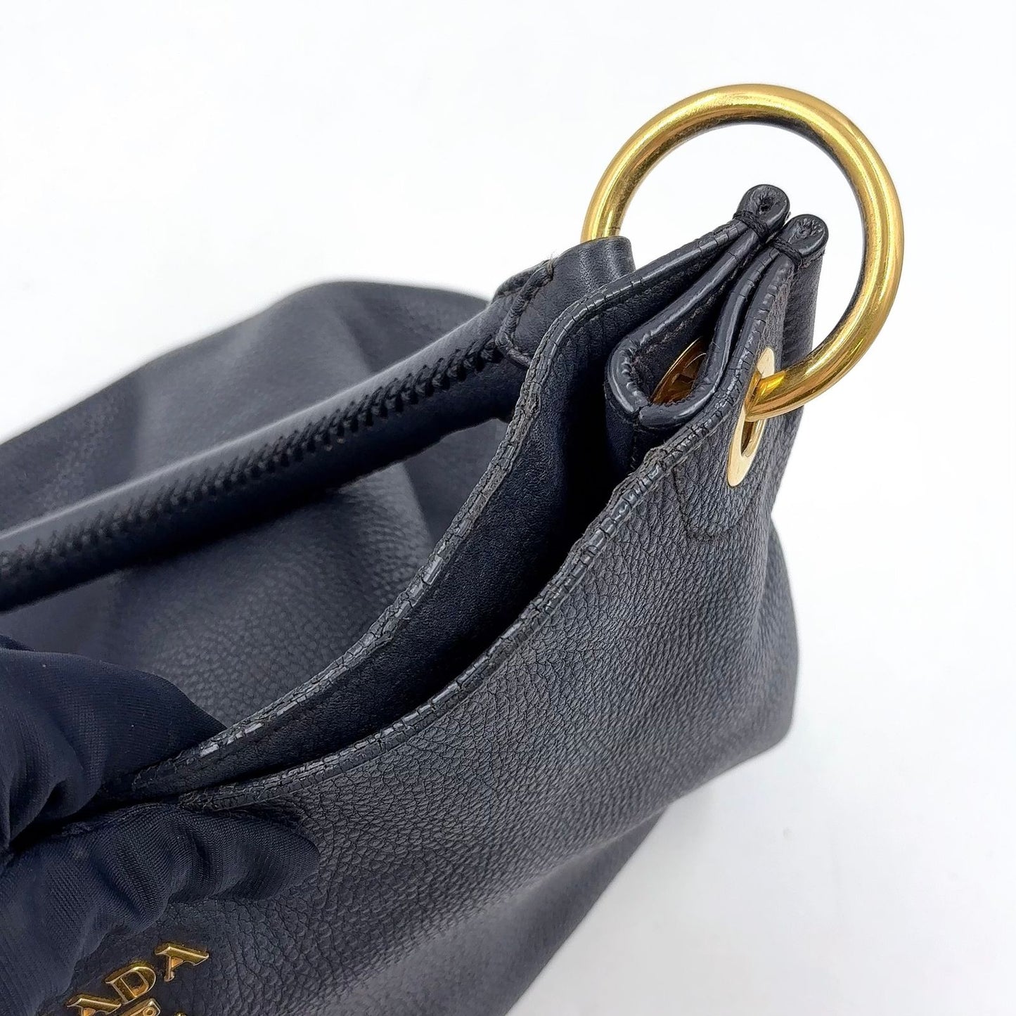 Prada Vitello Daino Leather Black Tote Bag Gold — view 8