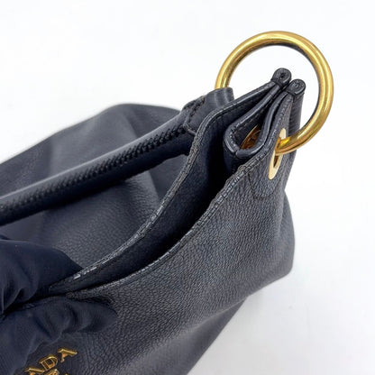 Prada Vitello Daino Leather Black Tote Bag Gold — view 8