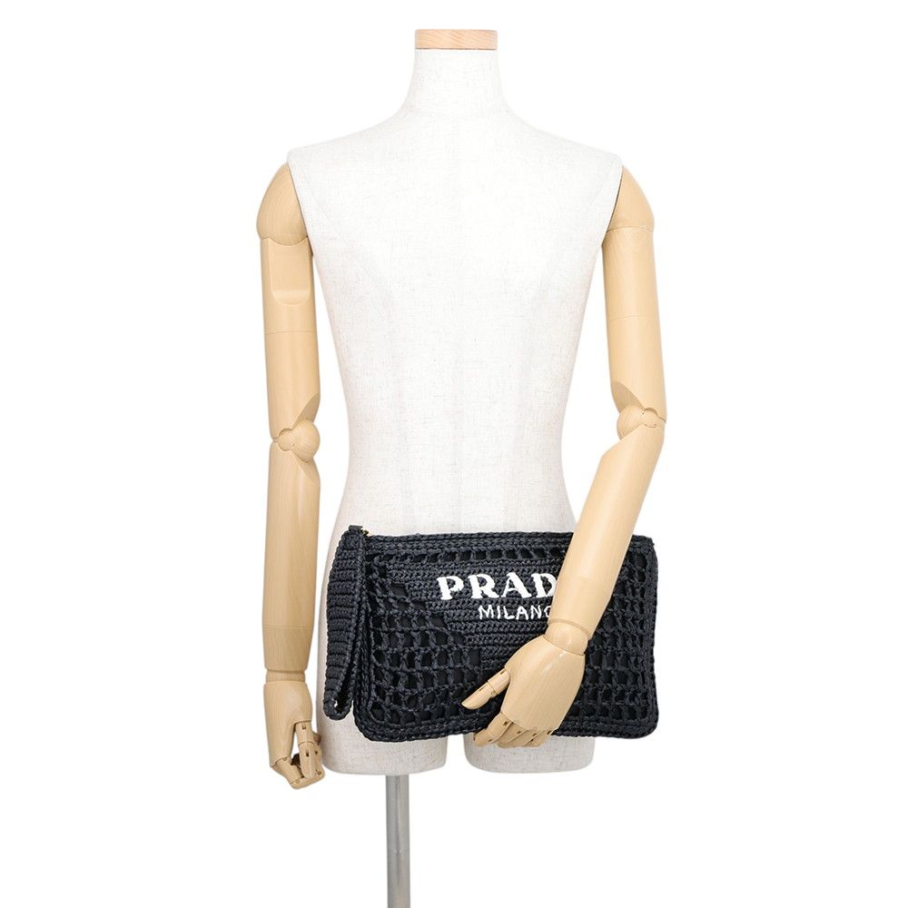 Prada Clutch Logo Raffia Black — view 4