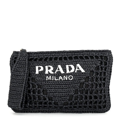 Prada Clutch Logo Raffia Black