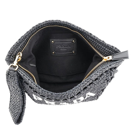 Prada Clutch Logo Raffia Black — view 5