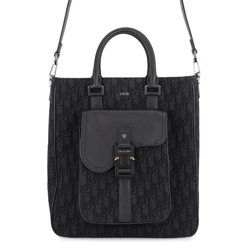 Dior Tote Bag Oblique Jacquard Saddle Trotter Black 2-Way