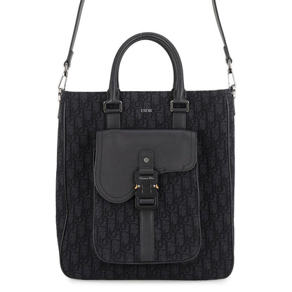 Dior Tote Bag Oblique Jacquard Saddle Trotter Black 2-Way