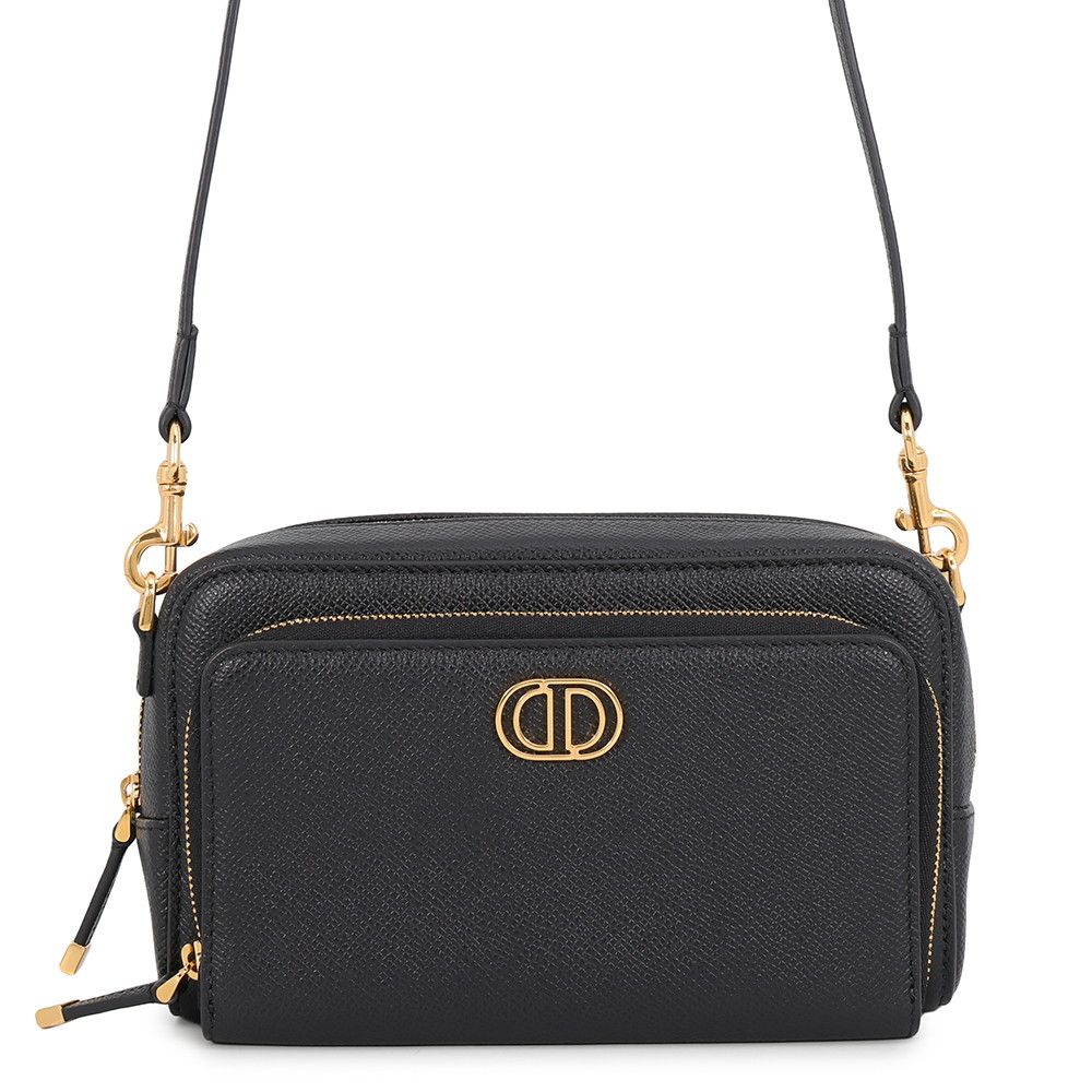Dior Shoulder Bag Calo Double Pouch Leather Black