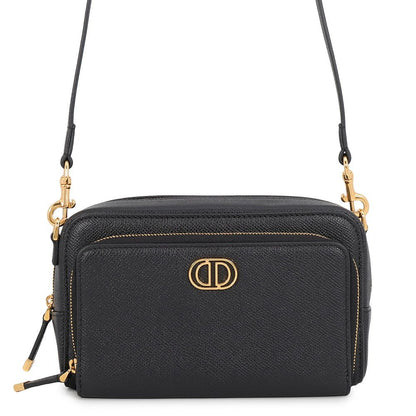 Dior Shoulder Bag Calo Double Pouch Leather Black