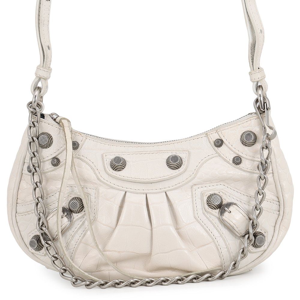 Balenciaga Shoulder Bag le Cagole Mini Embossed Leather 2-Way White