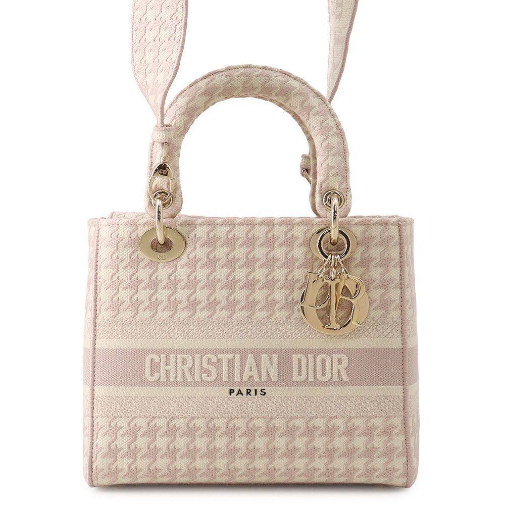 Dior Handbag Light Houndstooth Canvas 2-Way