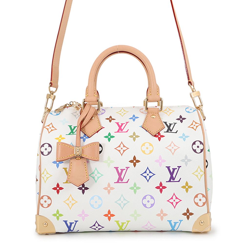 Louis Vuitton Monogram Multicolor LV TM Speedy Bandouliere 25 2-Way White