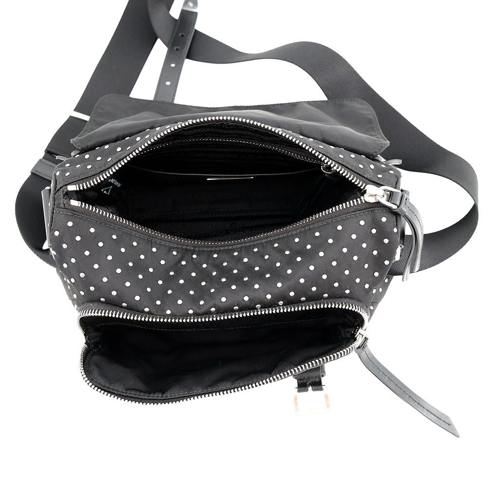 Prada Shoulder Bag Triangle Logo Studs Nylon Black — view 5