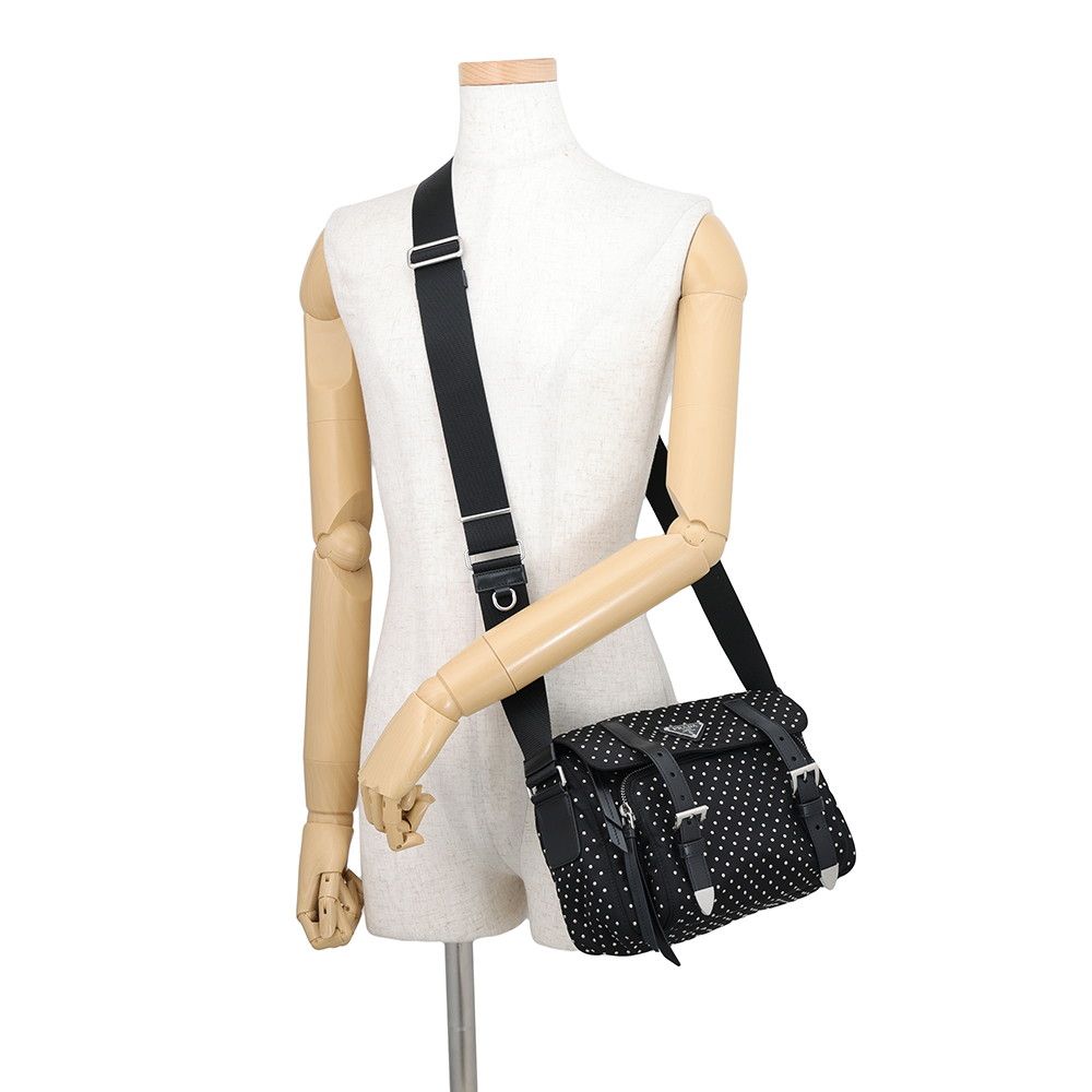Prada Shoulder Bag Triangle Logo Studs Nylon Black — view 4