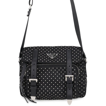 Prada Shoulder Bag Triangle Logo Studs Nylon Black